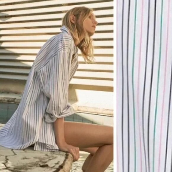 Zara White Striped Cotton Oversized Blouse/Shirt. Size s - Picture 10 of 10